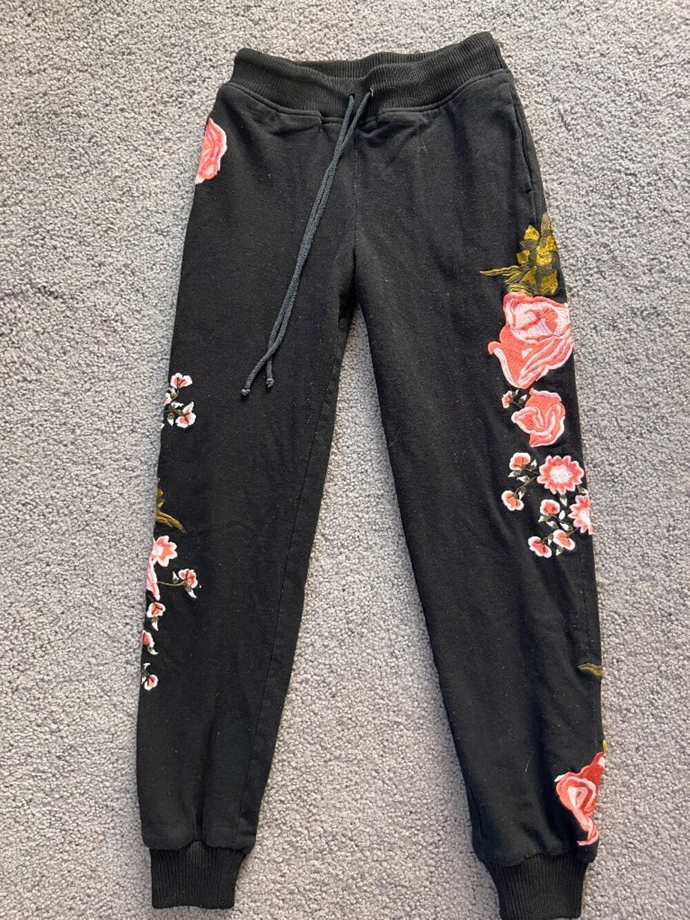 LPA EMBROIDERED SWEATPANTS JOGGERS - BLACK ELASTIC DRAWSTRING WAIST PULL-ON - XS